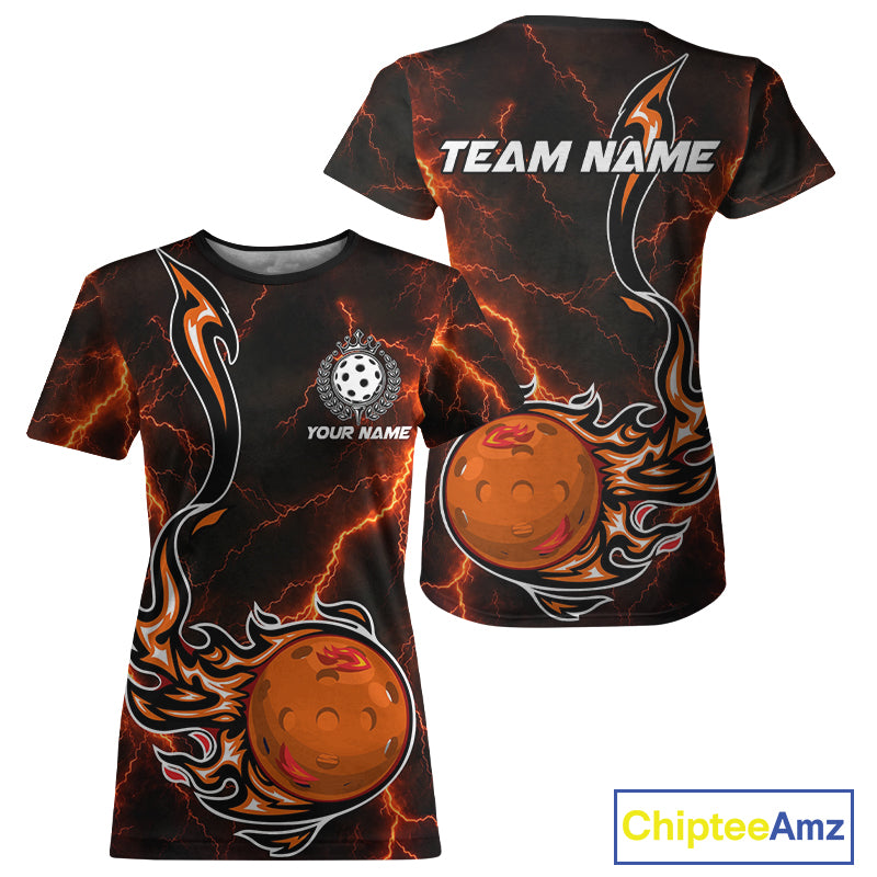 Personalized Flame Pickleball Shirt For Women Custom Orange Thunder Pickleball Jersey Pickleball Gifts NYN4582