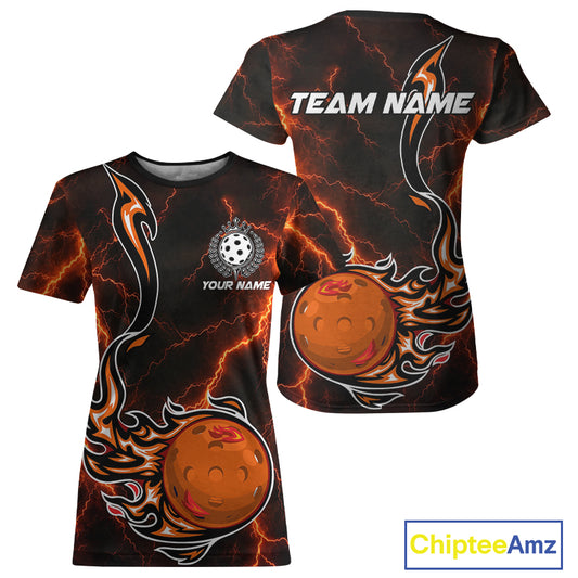 Personalized Flame Pickleball Shirt For Women Custom Orange Thunder Pickleball Jersey Pickleball Gifts NYN4582
