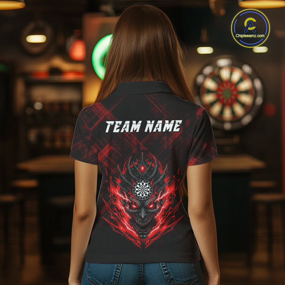 Red Skull Lightning Thunder Grunge Dartboard Custom Women Polo Darts Shirt Dart Gifts NYN2013