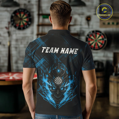 Blue Skull Lightning Thunder Grunge Dartboard Custom Men Polo Darts Shirt Dart Gifts NYN2014