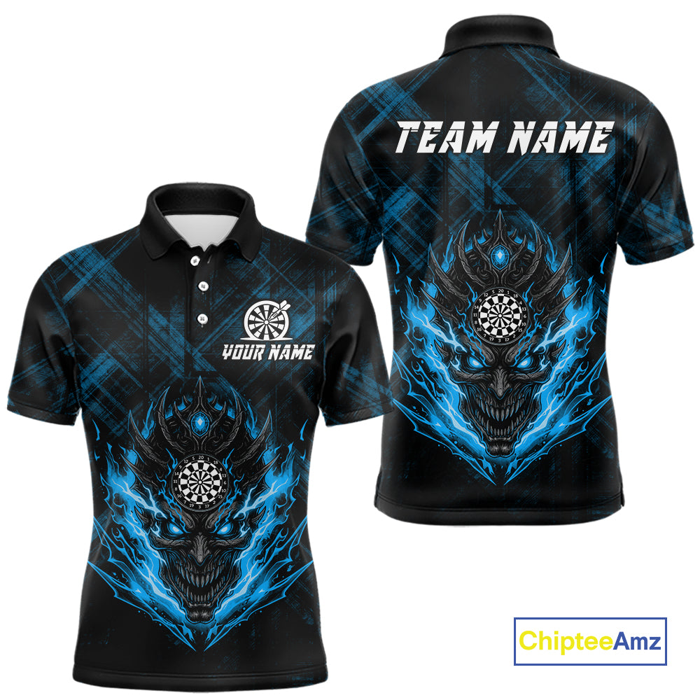 Blue Skull Lightning Thunder Grunge Dartboard Custom Men Polo Darts Shirt Dart Gifts NYN2014