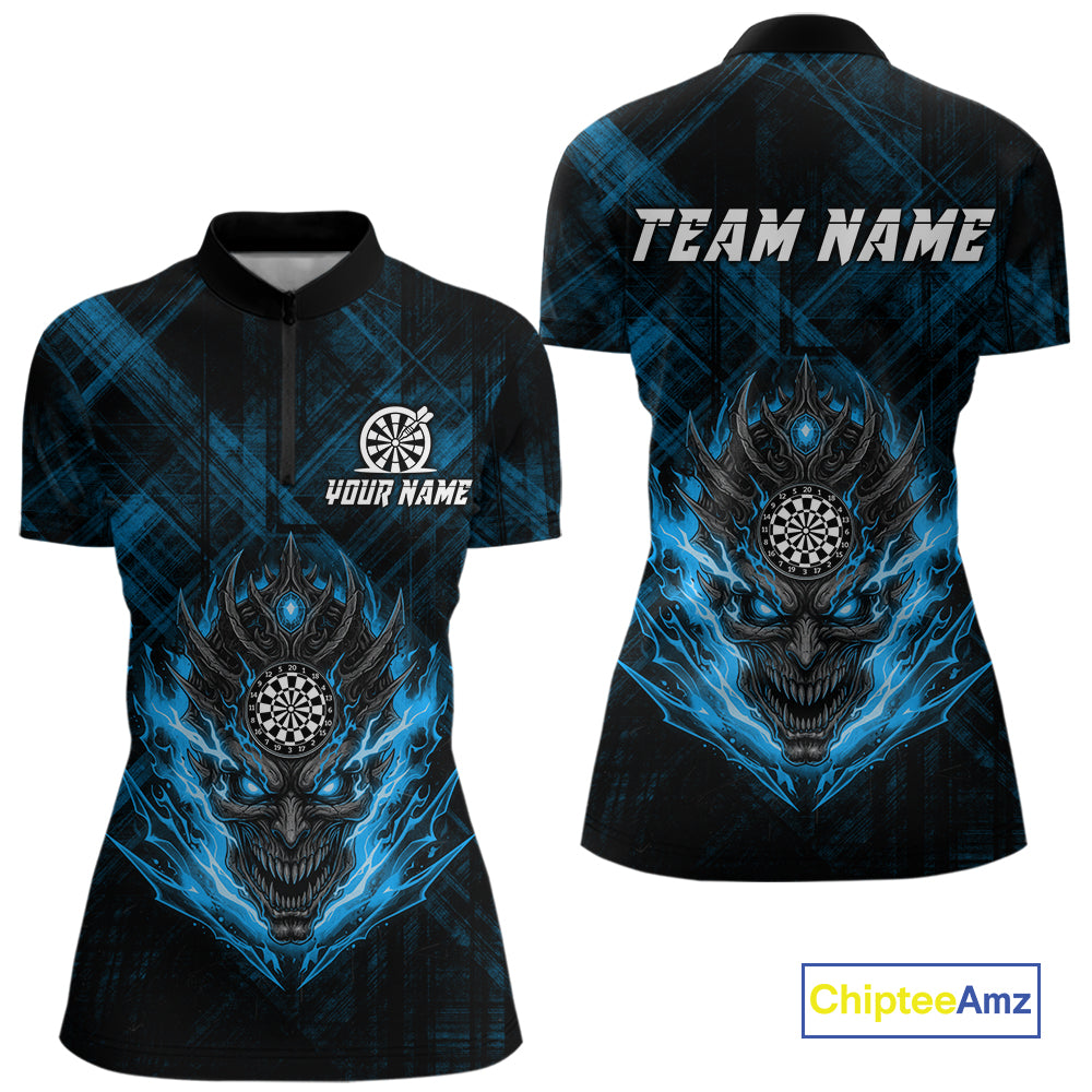 Blue Skull Lightning Thunder Grunge Dartboard Custom Women Quarter-Zip Darts Shirt Dart Gifts NYN2014