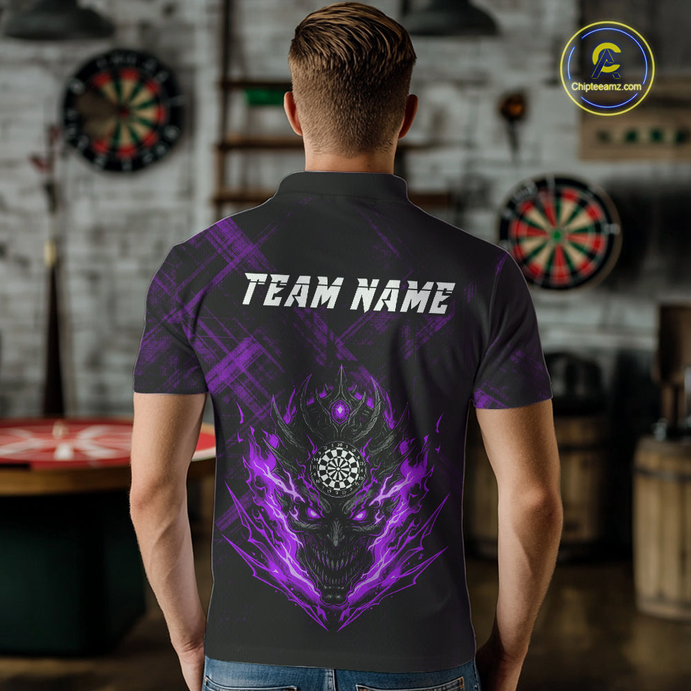 Purple Skull Lightning Thunder Grunge Dartboard Custom Men Polo Darts Shirt Dart Gifts NYN2015