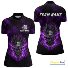 Load image into Gallery viewer, Purple Skull Lightning Thunder Grunge Dartboard Custom Women Quarter-Zip Darts Shirt Dart Gifts NYN2015