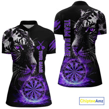 Load image into Gallery viewer, Purple Horror Tiger Fire Flame Dartboard Custom Women Darts Quarter-Zip League Shirts Dart Jerseys NYN2247