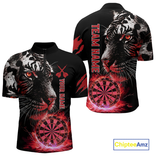 Red Horror Tiger Fire Flame Dartboard Custom Men Darts Quarter-Zip League Shirts Dart Jerseys NYN2248