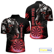 Load image into Gallery viewer, Red Horror Tiger Fire Flame Dartboard Custom Men Darts Quarter-Zip League Shirts Dart Jerseys NYN2248