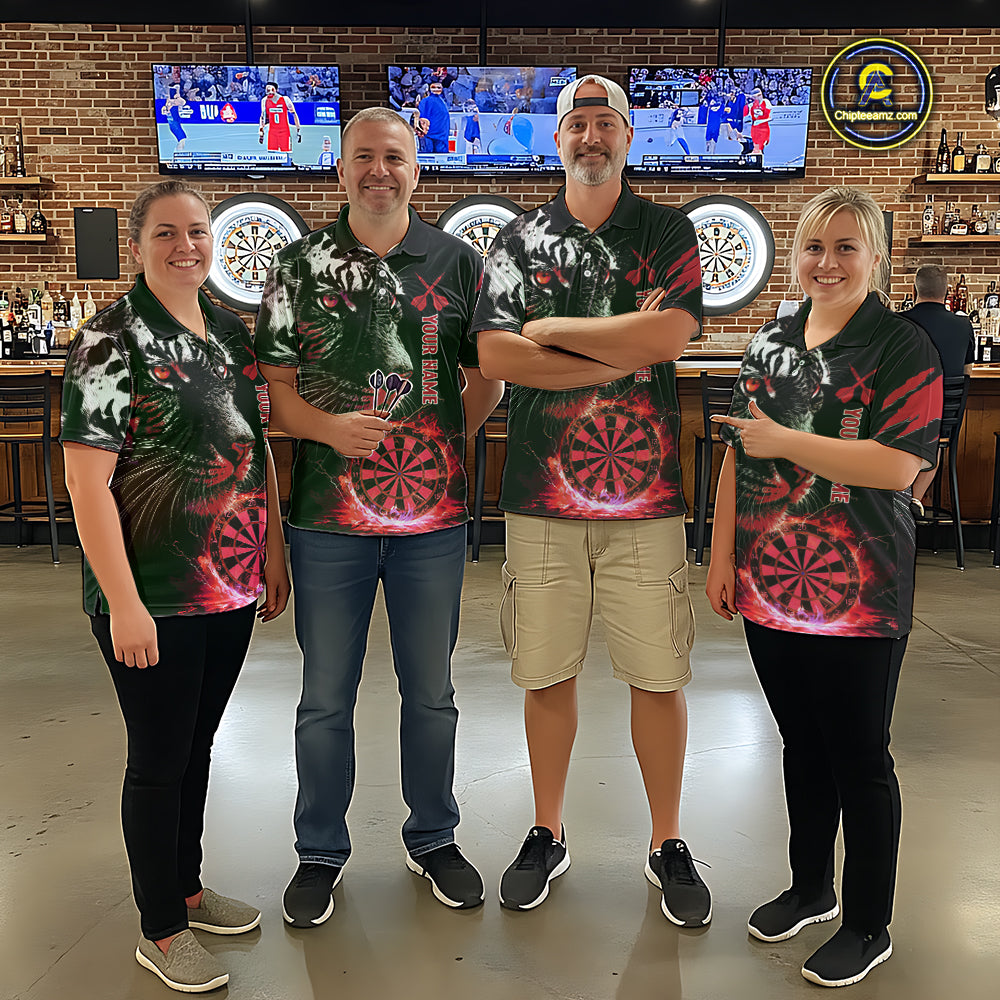Red Horror Tiger Fire Flame Dartboard Custom Men Darts Polo League Shirts Dart Jerseys NYN2248