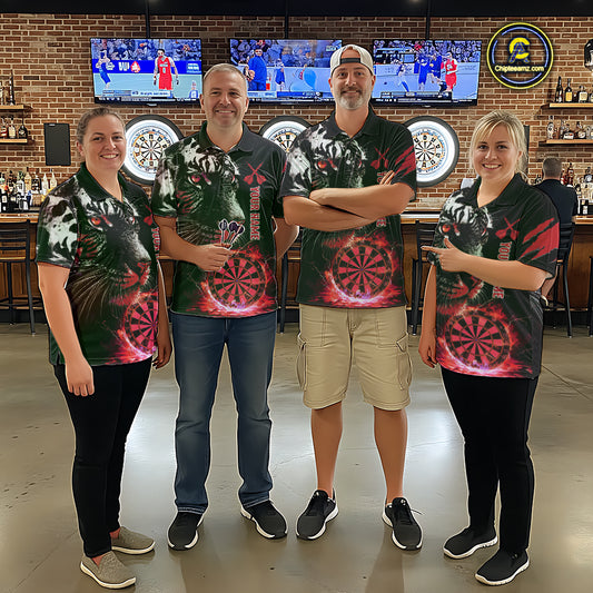 Red Horror Tiger Fire Flame Dartboard Custom Men Darts Quarter-Zip League Shirts Dart Jerseys NYN2248