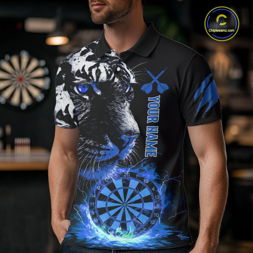 Blue Horror Tiger Fire Flame Dartboard Custom Men Darts Polo League Shirts Dart Jerseys NYN2249