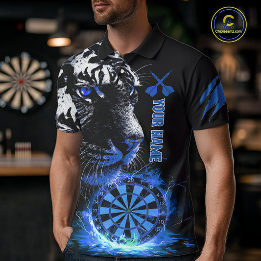 Blue Horror Tiger Fire Flame Dartboard Custom Men Darts Polo League Shirts Dart Jerseys NYN2249