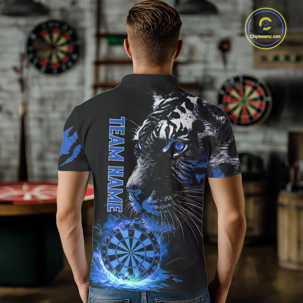 Blue Horror Tiger Fire Flame Dartboard Custom Men Darts Polo League Shirts Dart Jerseys NYN2249