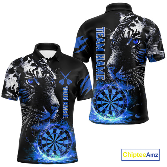 Blue Horror Tiger Fire Flame Dartboard Custom Men Darts Polo League Shirts Dart Jerseys NYN2249