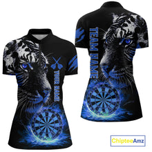 Load image into Gallery viewer, Blue Horror Tiger Fire Flame Dartboard Custom Women Darts Quarter-Zip League Shirts Dart Jerseys NYN2249