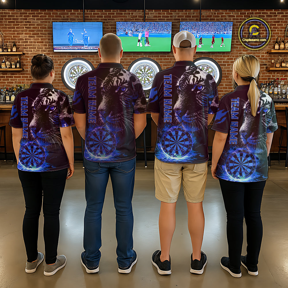 Blue Horror Tiger Fire Flame Dartboard Custom Women Darts Quarter-Zip League Shirts Dart Jerseys NYN2249