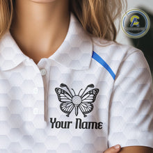 Load image into Gallery viewer, Blue Pattern Butterfly Womens Golf Polo Shirt Custom Name White Ball Golf Clothes Shirts NYN2909