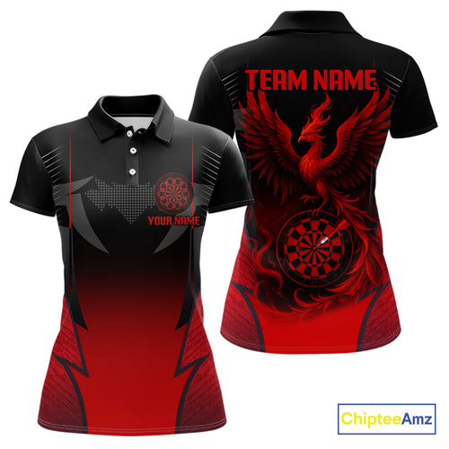 Custom Dart Team Shirt With Black Maroon Phoenix For Women - Personalized Name & Team NYN0333