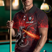 Load image into Gallery viewer, Custom Red Flaming Dragon 8 Ball Billiard Polo Shirts For Men, Dragon Billiard Tournament Team Shirt NYN3289