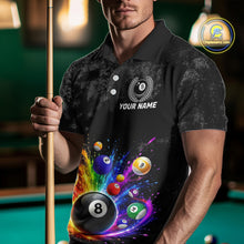 Load image into Gallery viewer, Personalized Rainbow Splatter 8 Ball Pool Polo Shirts For Men, Custom Grunge Billiard Team Apparel NYN3294