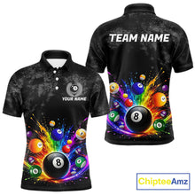 Load image into Gallery viewer, Rainbow splatter 8 ball pool polo shirt for men grunge billiard apparel