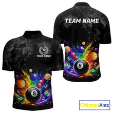 Load image into Gallery viewer, Rainbow splatter 8 ball pool 1/4-zip shirt for men grunge billiard apparel
