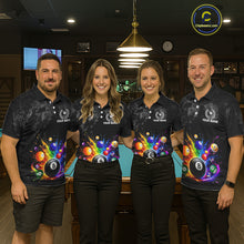 Load image into Gallery viewer, Personalized Rainbow Splatter 8 Ball Pool Polo Shirts For Men, Custom Grunge Billiard Team Apparel NYN3294