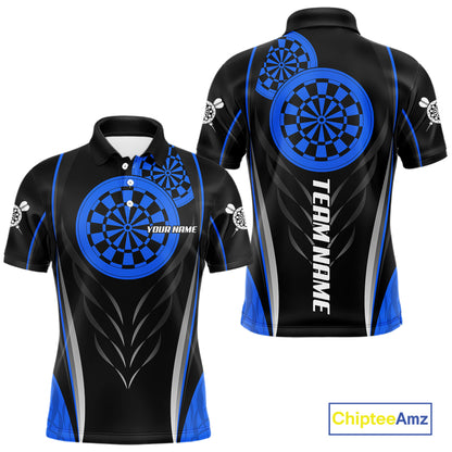 Black And Blue Dartboard Custom Dart Shirt Polo 1/4-Zip For Men Personalized Dart Team Attire NYN4191