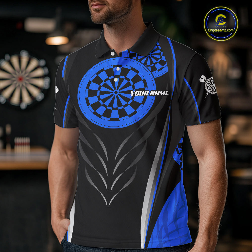 Black And Blue Dartboard Custom Dart Shirt Polo 1/4-Zip For Men Personalized Dart Team Attire NYN4191