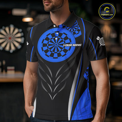 Black And Blue Dartboard Custom Dart Shirt Polo 1/4-Zip For Men Personalized Dart Team Attire NYN4191