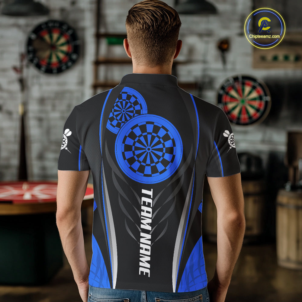 Black And Blue Dartboard Custom Dart Shirt Polo 1/4-Zip For Men Personalized Dart Team Attire NYN4191