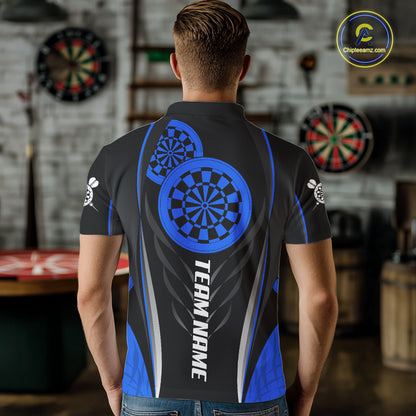 Black And Blue Dartboard Custom Dart Shirt Polo 1/4-Zip For Men Personalized Dart Team Attire NYN4191
