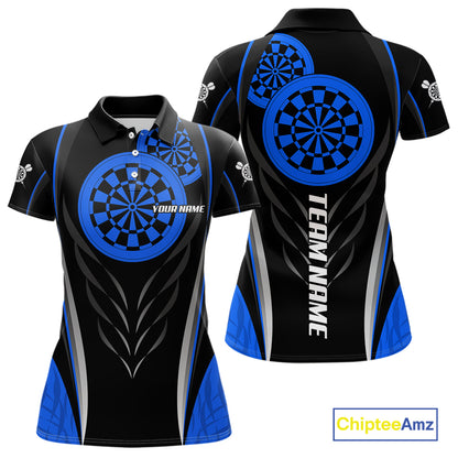 Black And Blue Dartboard Custom Dart Shirt Polo 1/4-Zip For Women Personalized Dart Team Attire NYN4191