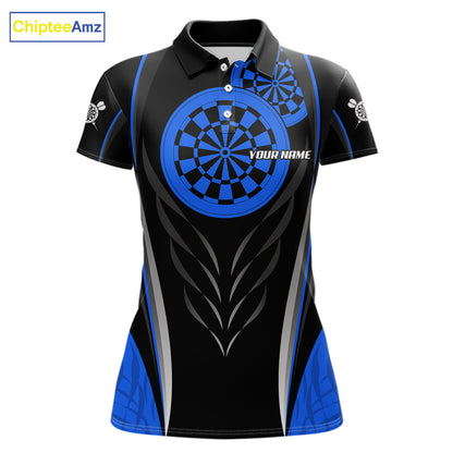Black And Blue Dartboard Custom Dart Shirt Polo 1/4-Zip For Women Personalized Dart Team Attire NYN4191