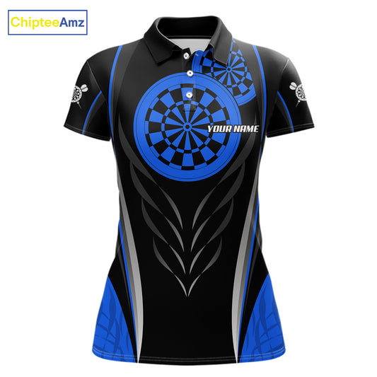 Black And Blue Dartboard Custom Dart Shirt Polo 1/4-Zip For Women Personalized Dart Team Attire NYN4191