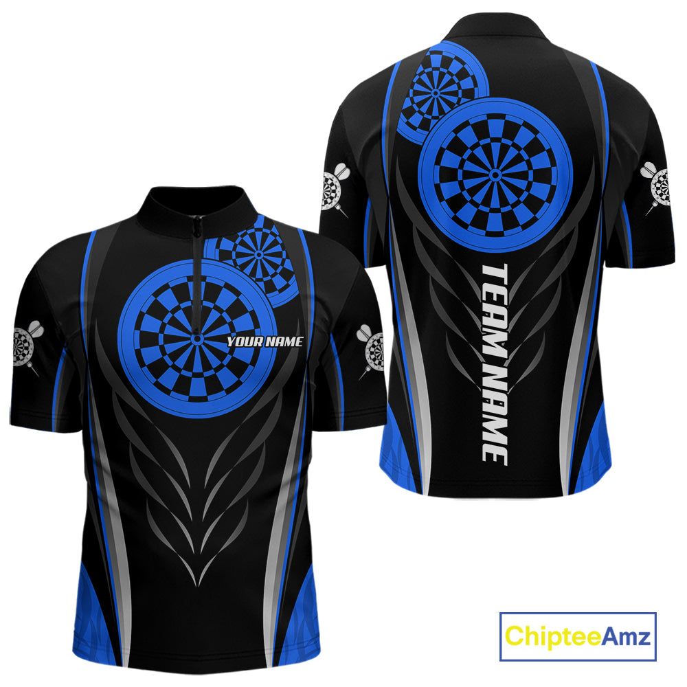Black And Blue Dartboard Custom Dart Shirt Polo 1/4-Zip For Men Personalized Dart Team Attire NYN4191