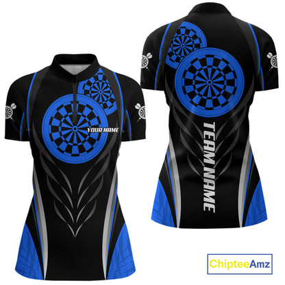 Black And Blue Dartboard Custom Dart Shirt Polo 1/4-Zip For Women Personalized Dart Team Attire NYN4191