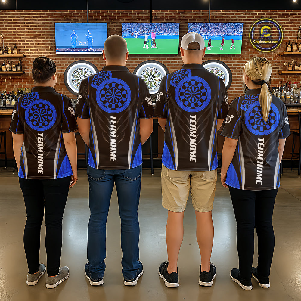 Black And Blue Dartboard Custom Dart Shirt Polo 1/4-Zip For Women Personalized Dart Team Attire NYN4191