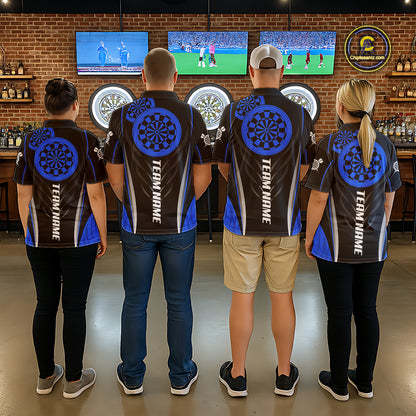 Black And Blue Dartboard Custom Dart Shirt Polo 1/4-Zip For Women Personalized Dart Team Attire NYN4191