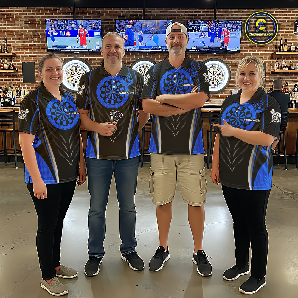 Black And Blue Dartboard Custom Dart Shirt Polo 1/4-Zip For Women Personalized Dart Team Attire NYN4191