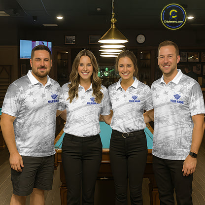 Grey Grunge US Flag Billiard Polo 1/4-Zip Shirt For Men Custom Patriotic Billiard Team Jersey NYN4606