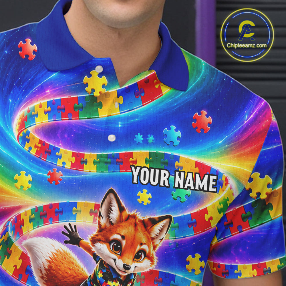 Custom Puzzle Autism Awareness Bowling Polo 1/4-Zip For Men Funny Fox Rainbow Bowling Team Jerseys NYN4945