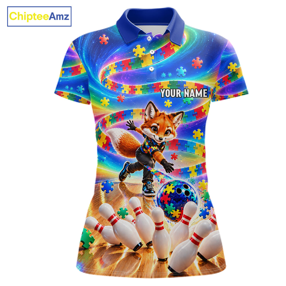 Custom Puzzle Autism Awareness Bowling Polo 1/4-Zip For Women Funny Fox Rainbow Bowling Team Jerseys NYN4945