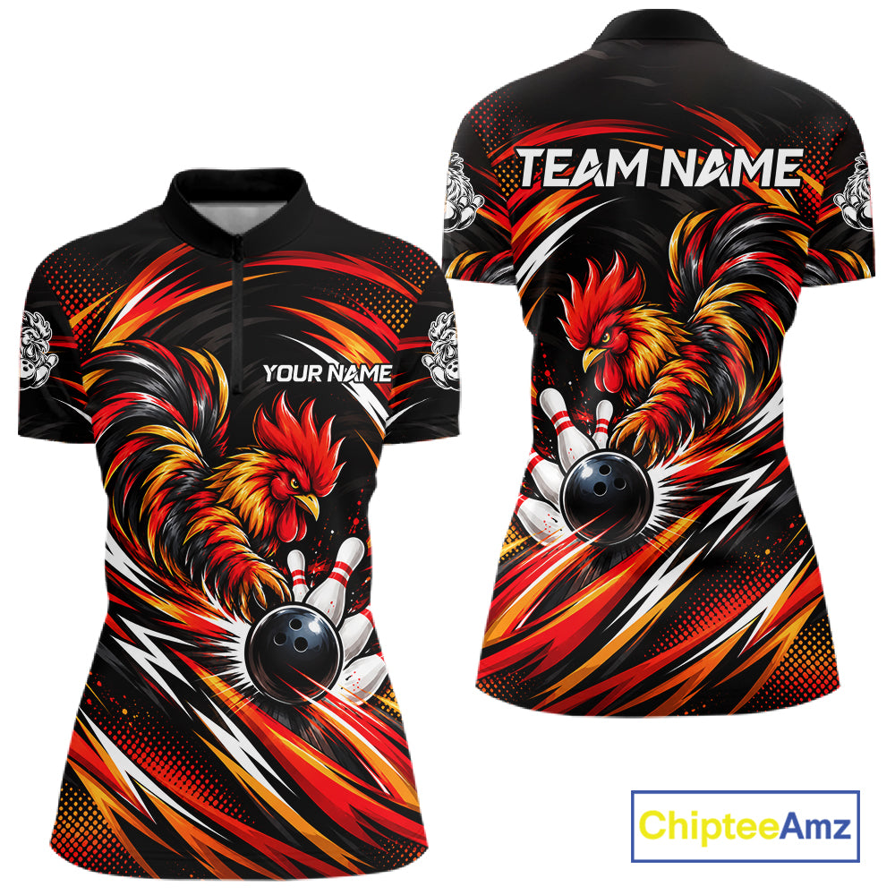 Personalized Angry Rooster Bowling Shirt For Women Custom Fire Rooster Youth Bowling Team Jerseys NYN4946