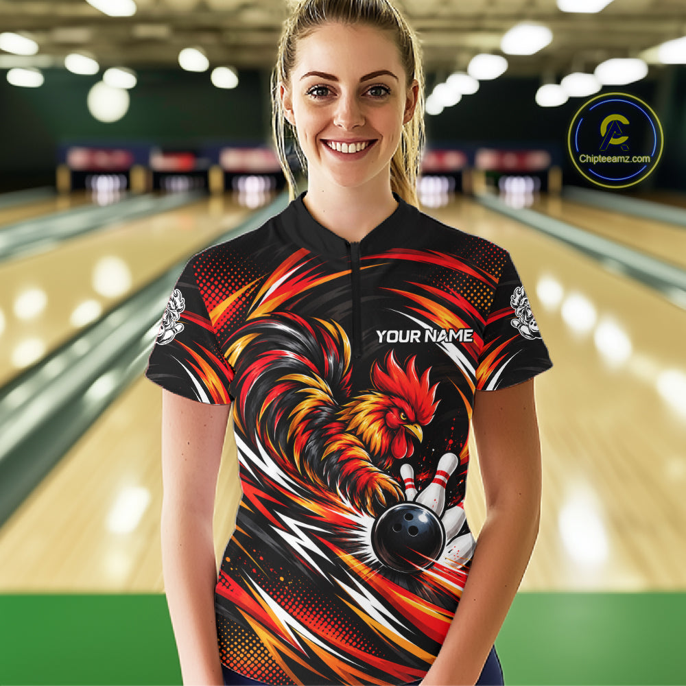 Personalized Angry Rooster Bowling Shirt For Women Custom Fire Rooster Youth Bowling Team Jerseys NYN4946