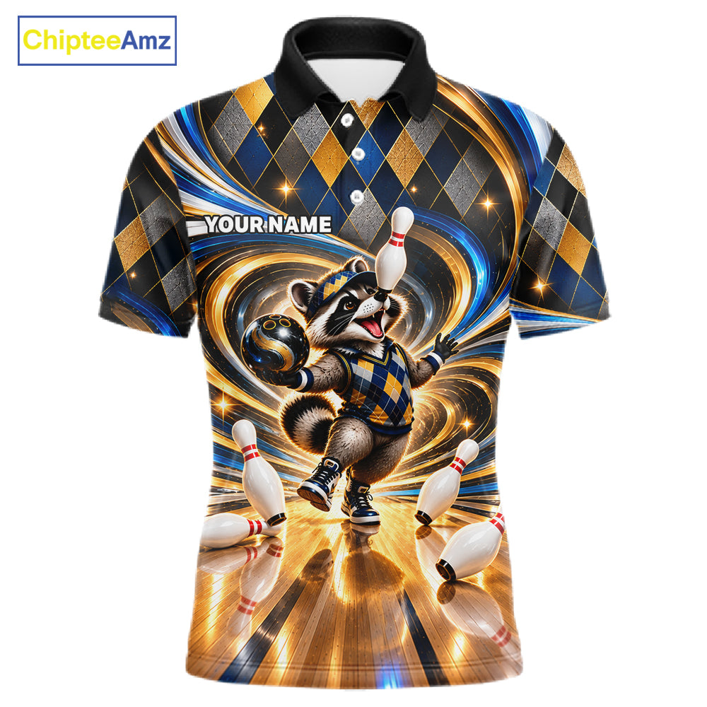 Custom Swirl Argyle Duck Bowling Polo 1/4-Zip Shirt For Men Blue Gold Funny Youth Bowling Team Jerseys NYN4948