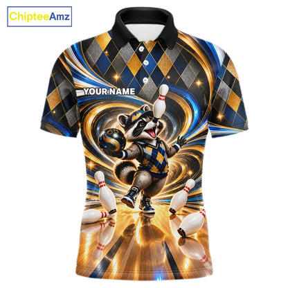 Custom Swirl Argyle Duck Bowling Polo 1/4-Zip Shirt For Men Blue Gold Funny Youth Bowling Team Jerseys NYN4948