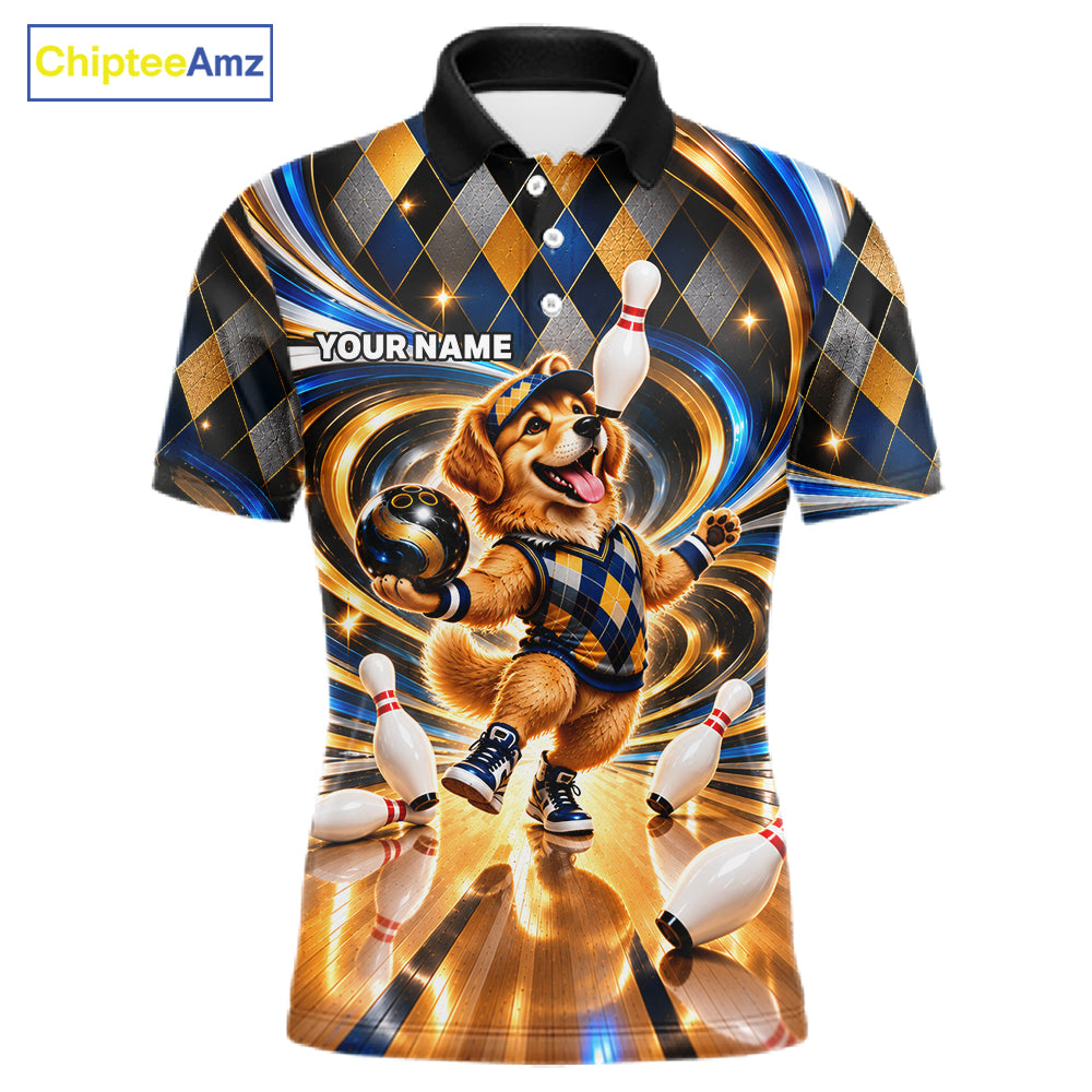 Custom Swirl Argyle Golden Retriever Bowling Polo 1/4-Zip Shirt For Men Funny Youth Bowling Team Jerseys NYN4949