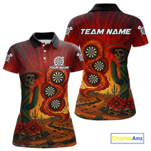 Load image into Gallery viewer, Custom Cactus Sombrero Skull Smoke Flames Dartboard Women Polo Dart Shirt Dart Gifts NYN2030