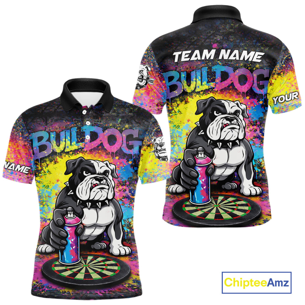 Custom Funny Bulldog Colorful Paint Men Darts Polo League Shirts Splash Dart Team Jerseys NYN2253