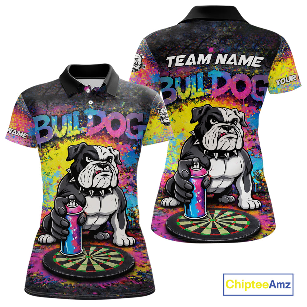 Custom Funny Bulldog Colorful Paint Women Darts Polo League Shirts Splash Dart Team Jerseys NYN2253